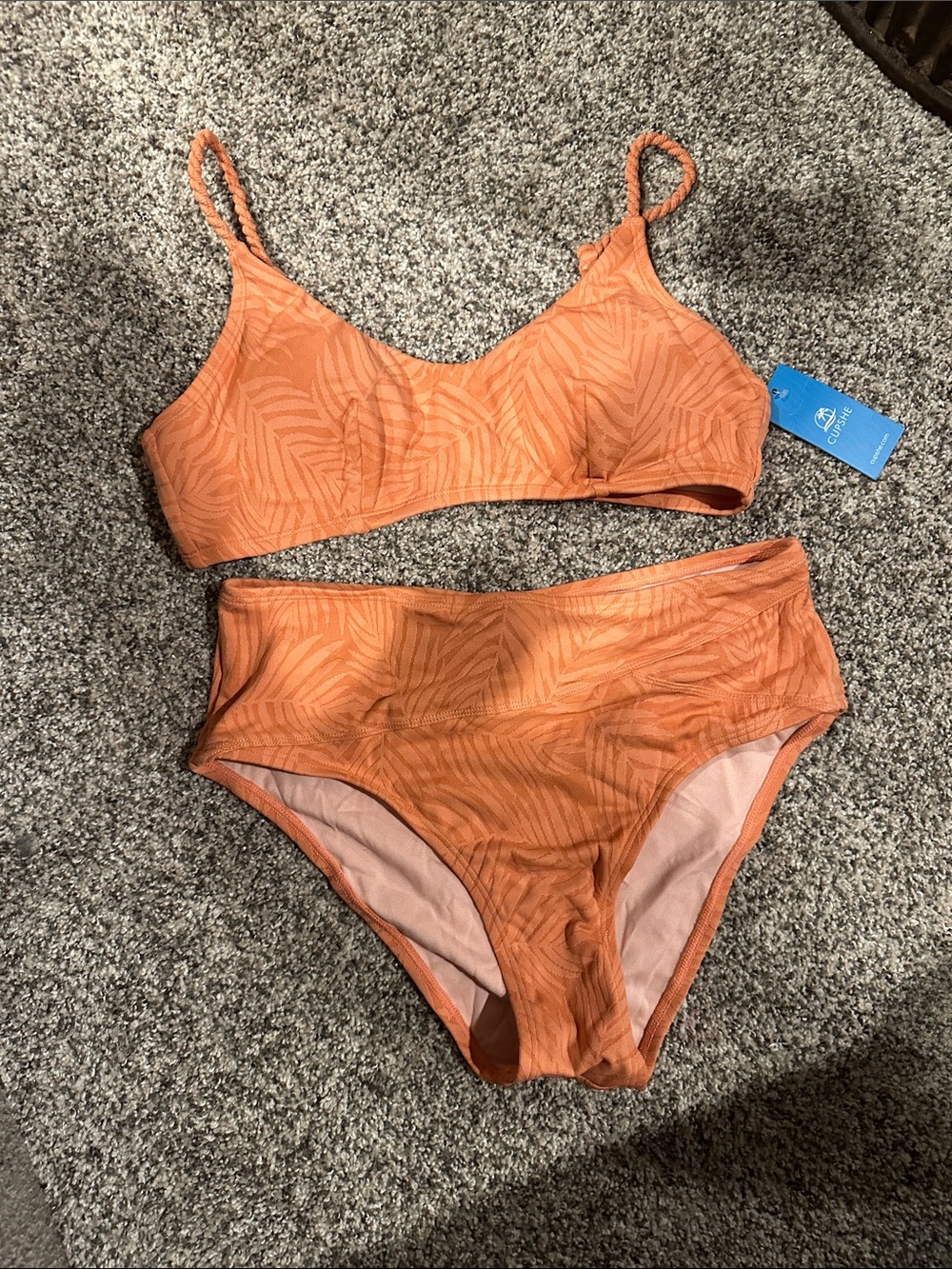 Cupshe Orange Textured High Waisted Bikini Set